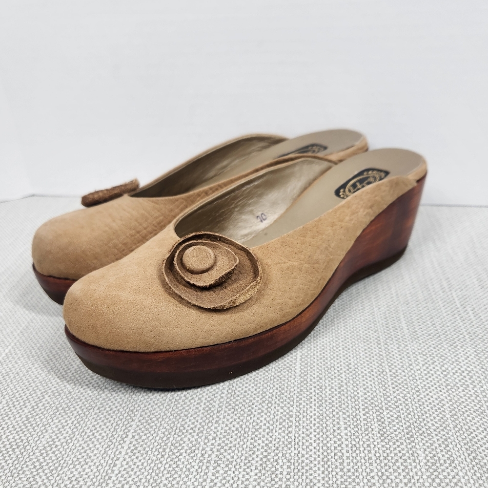 Salpy Size 10 Tan Leather Mules Boho Handmade - Picture 3 of 14